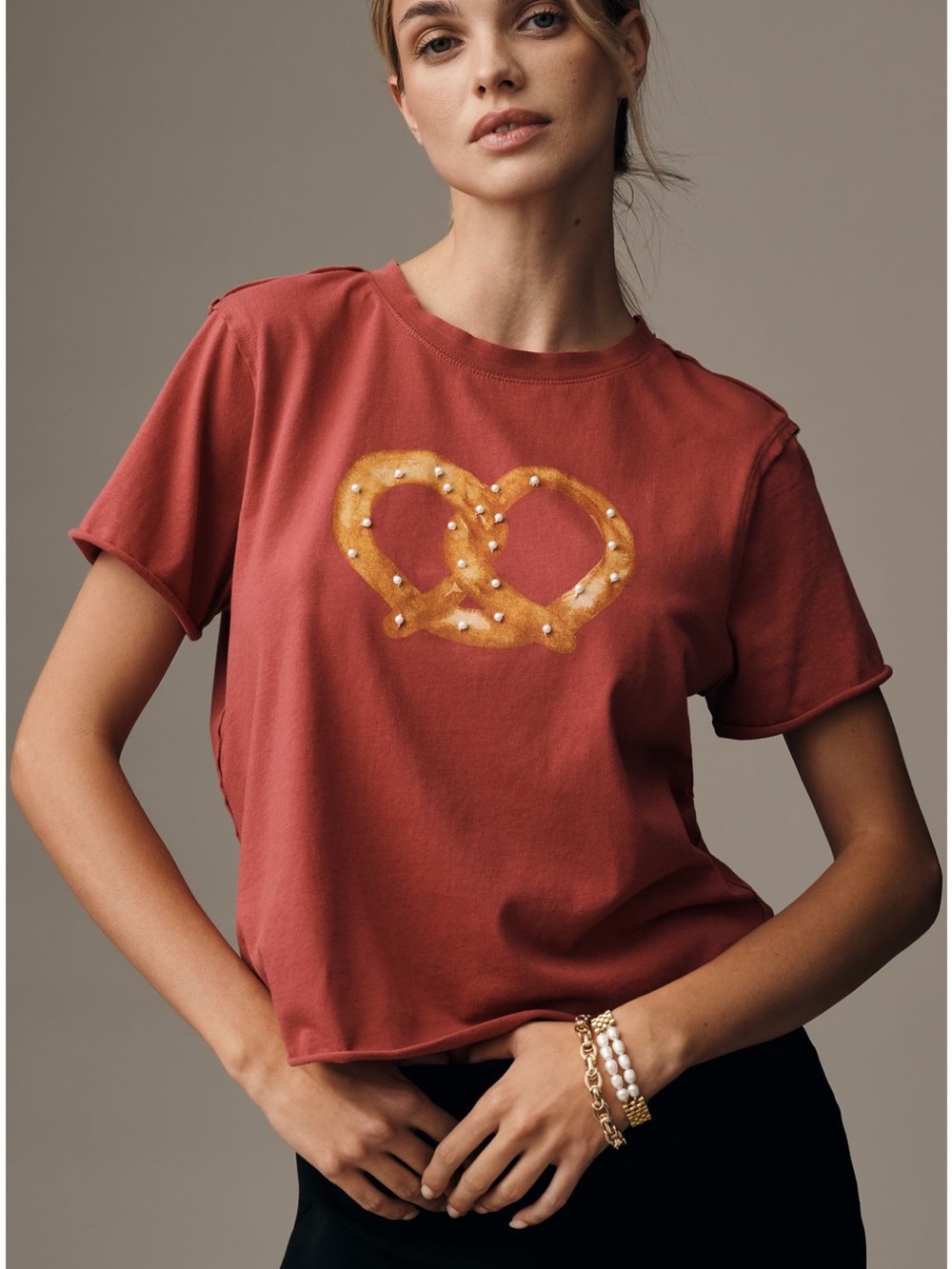 Maeve Pearl Embellished Pretzel Graphic Tee